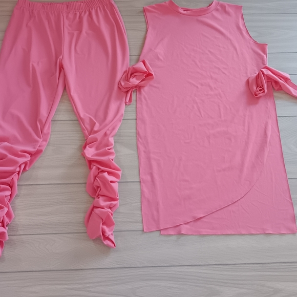 Women Sleeveless Tie Irregular Top And Wrinkled Pants Two Piece Set - Picture 15 of 15